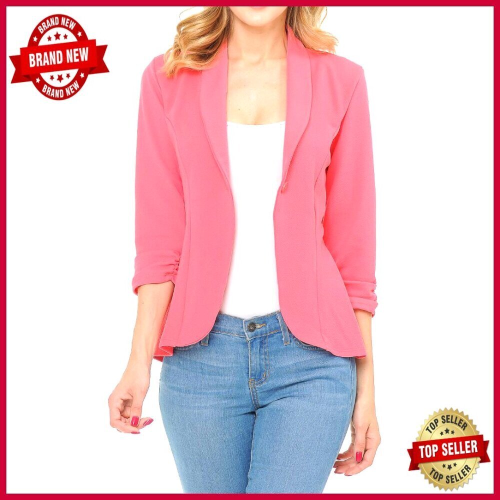Lightweight 3/4 Ruched Sleeve Blazer for Work Office Casual Wear